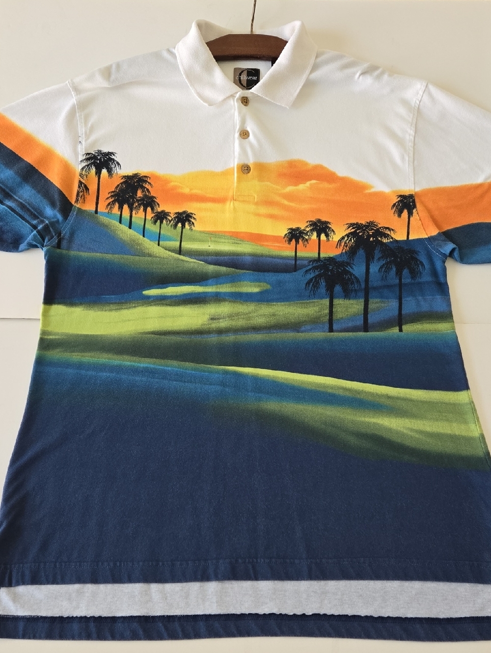 Vintage Chiliwear Scenic Golf Polo Shirt Men’s L – Allover Course Print Retro 90